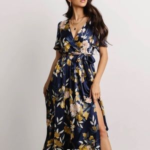 BalticBorn Sicily Satin Maxi Dress in Navy Floral